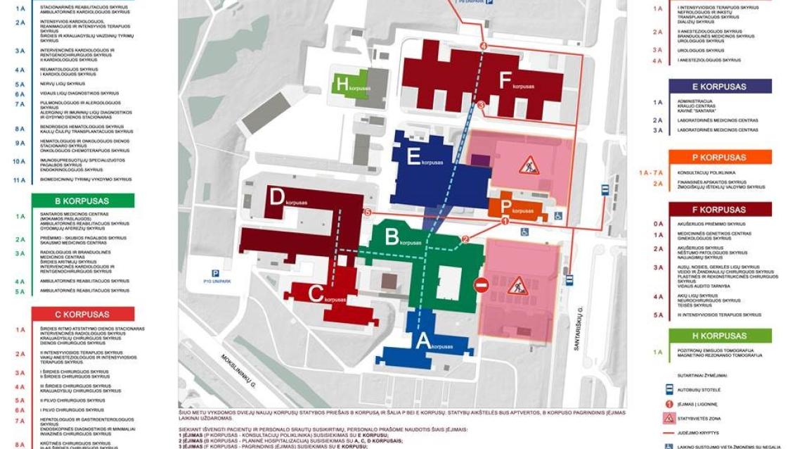 Nuo 2024 m. spalio 30 d. keičiasi patekimas į dalį Santaros klinikų korpusų: dėl statybų bus uždaryta dalis įėjimų